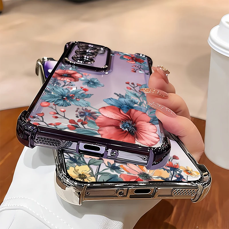 For Huawei Honor 600  Lite 400 200 Smart 50 Play 60 Plus 10 Plating Shockproof Phone Case Flower Floral Pattern Silicone Cover view 4