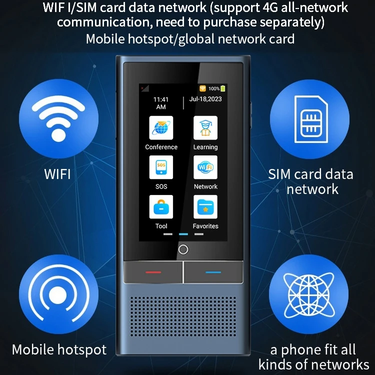 Dispositivo traductor de voz inteligente para viajes de negocios, dispositivo Z6, versión 4G, pantalla de 3,1 pulgadas, 1GB + 16GB, traducción de 138 idiomas, IA, Popular