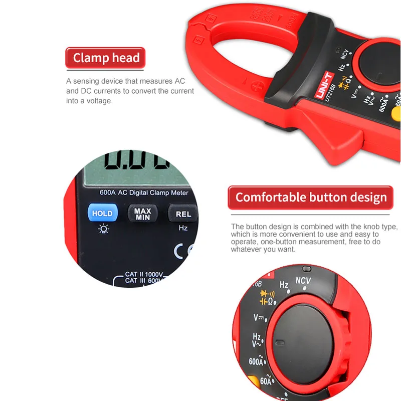 UNI-T UT216C 600A Digital Clamp Meter AC DC Strom Auto Range Multimeter NCV V.F.C Diode LCD Taschenlampe Temperatur Tester