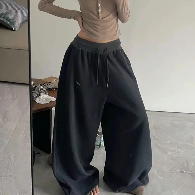 Y2K Vintage Baggy Sweatpants Women Autumn New Korean Loose Wide Leg Pants Streetwear Casual Zipper Fly Female Trousers 2024 New