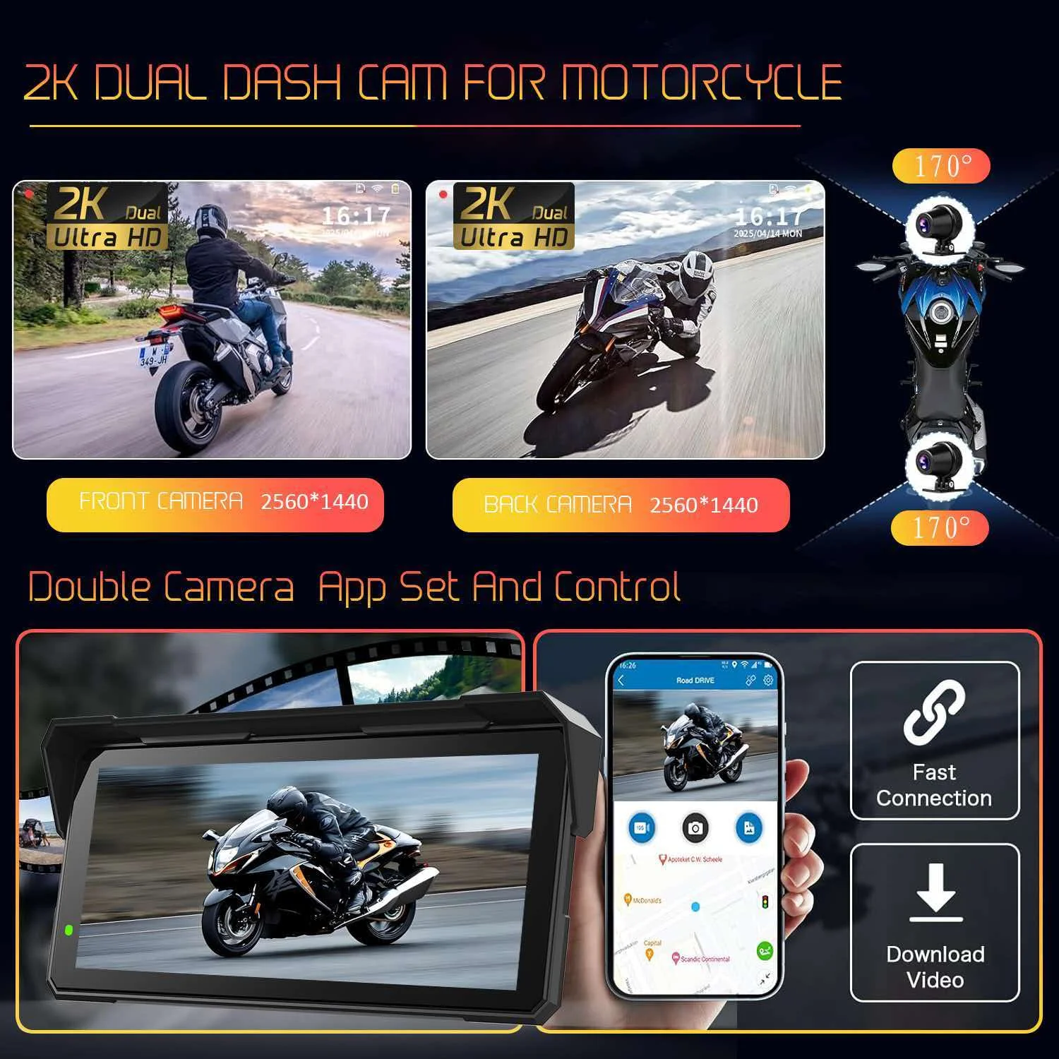 6.2" IP67 Waterproof Motorcycle 4K DVR  Navigation for Triumph Daytona 660 Wireless Carplay Android Auto Moto Recorder Monitor view 6