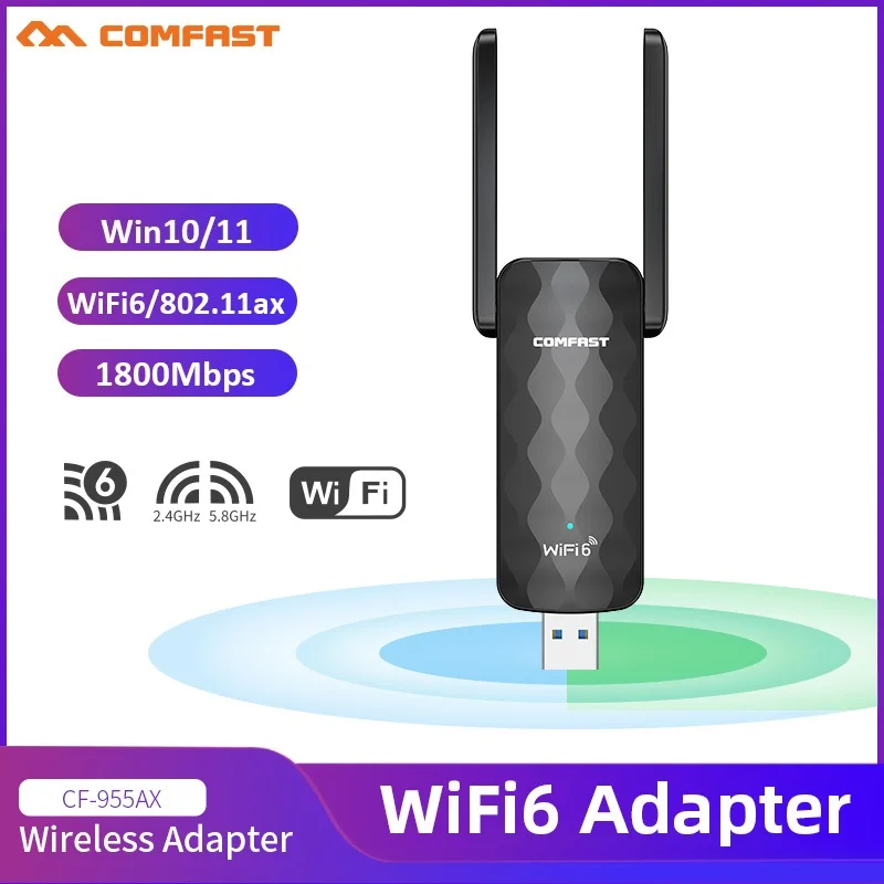 Comfast WiFi6 AX USB-адаптер 1800 Мбит/с 2,4G и 5G двухдиапазонный USB 3.0 WiFi 6 Беспроводная сетевая карта ПК-передатчик Приемник Win10/11