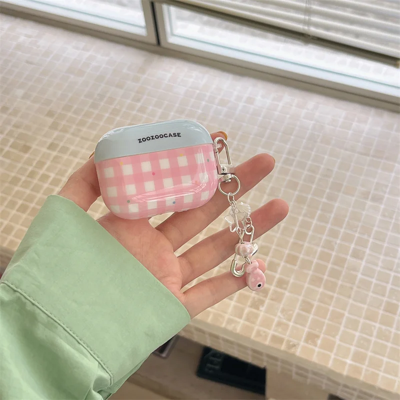 INS Korean Pink lattice wave point Earphone Case For Apple Airpods Pro 2 3 1 Cover with Charm Headset Charging Cases For Airpod3