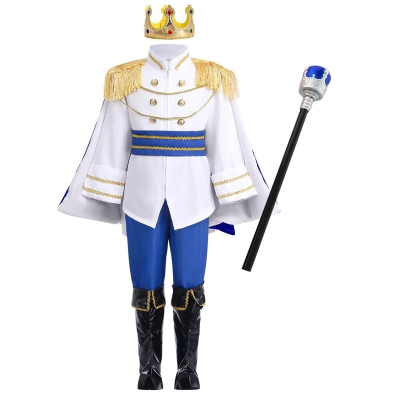 7 peças meninos rei carnaval traje medieval príncipe real conjunto completo roupas para festa de aniversário de halloween carnaval fantasia vestir-se