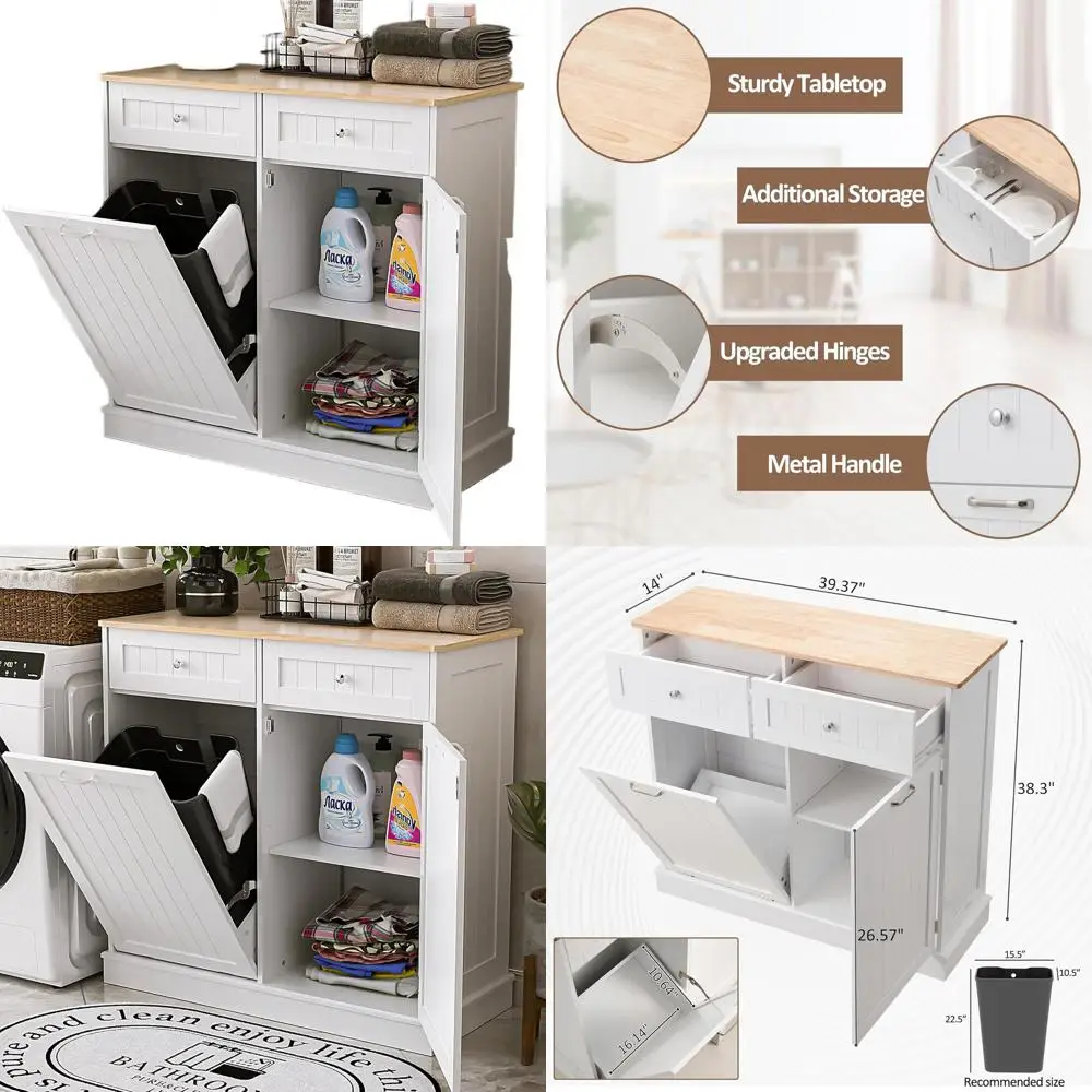

Hidden Kitchen Trash Cabinet with Standing Recycling Storage, White
