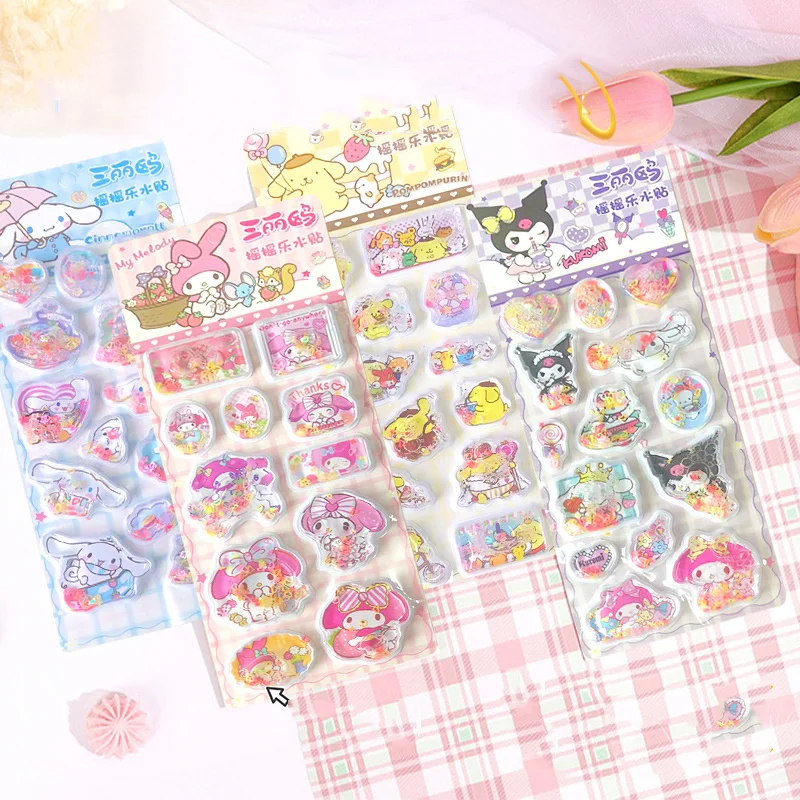 

16pcs/lot Sanrio Kuromi Melody Cinnamoroll Sticker Cute Shake Water Stickers 3d Decorative Cute Stationery Gift School Supply