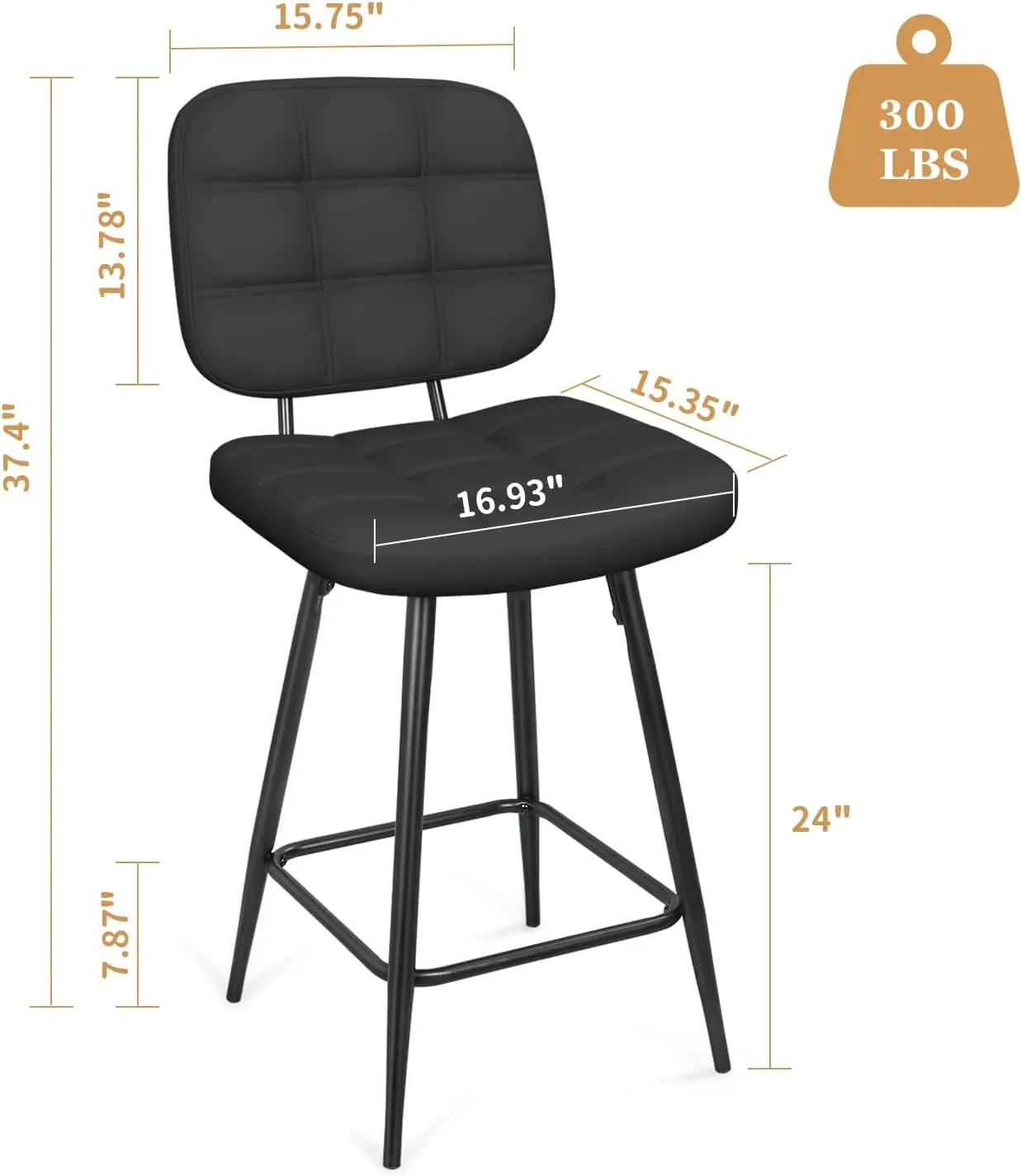Bar Stools Set Of 2, 24 H Upholstered Metal Barstool With Ba And Footrest, Bar Chair With Metal Base For Dining Room Counter