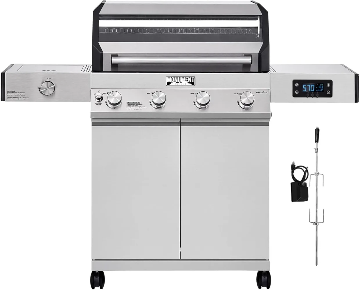 Denali 405 4-Burner Liquid Propane Gas Smart bbq Grill Stainless Steel with Rotisserie Kit(2 items)