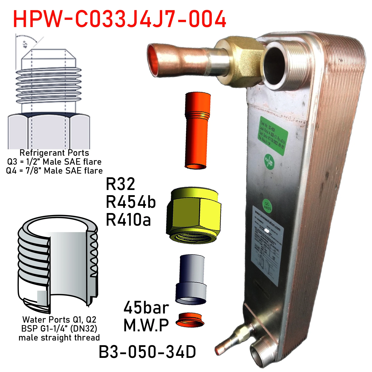 28000kcal/33kw condenser & evaporator assemblies complete matching 8~10HP compressor carry heat from ground to hot water tanks