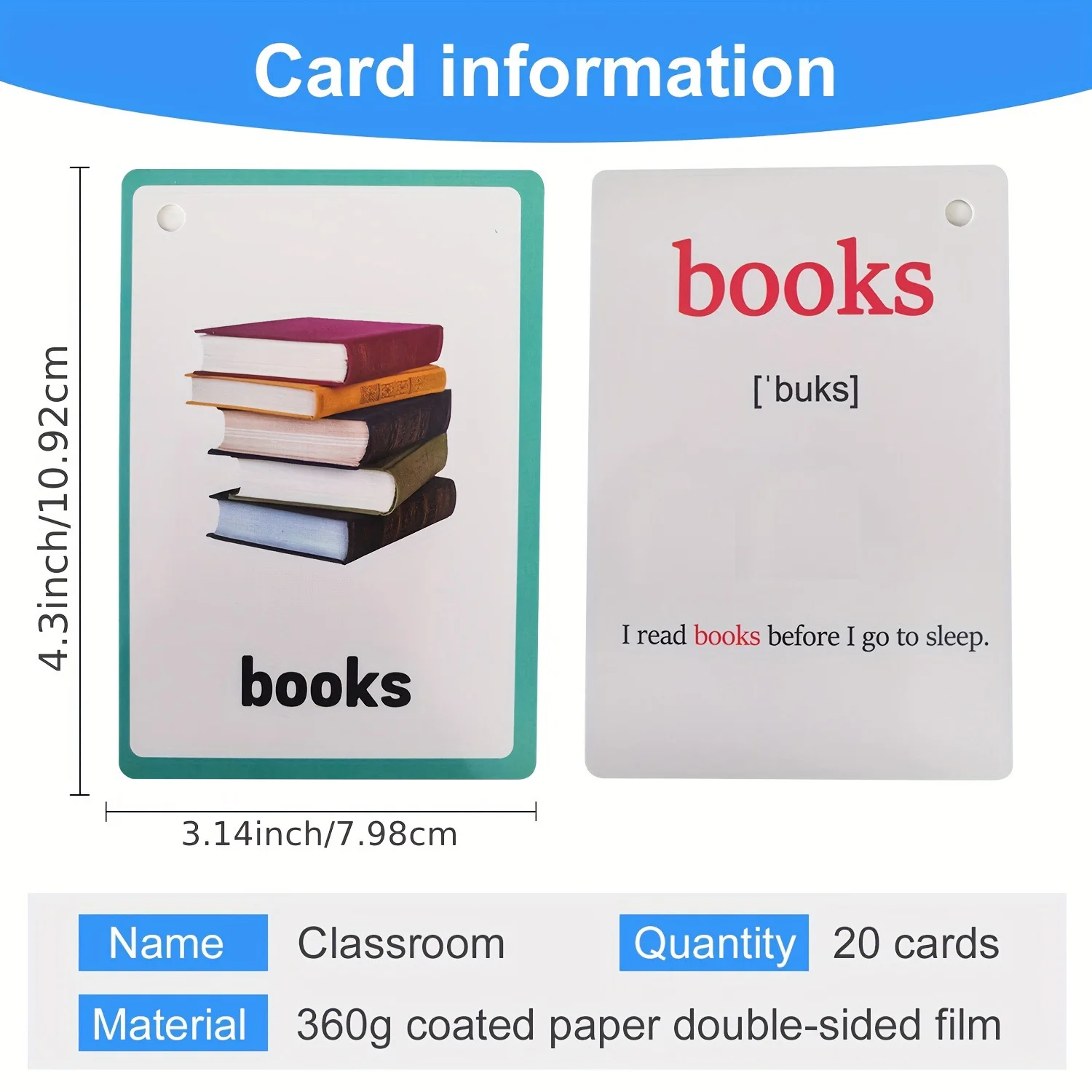 Classroom Stationery Vocabulary Learning Cards Pocket-Sized Early Language Development School Object English Words Flash Cards
