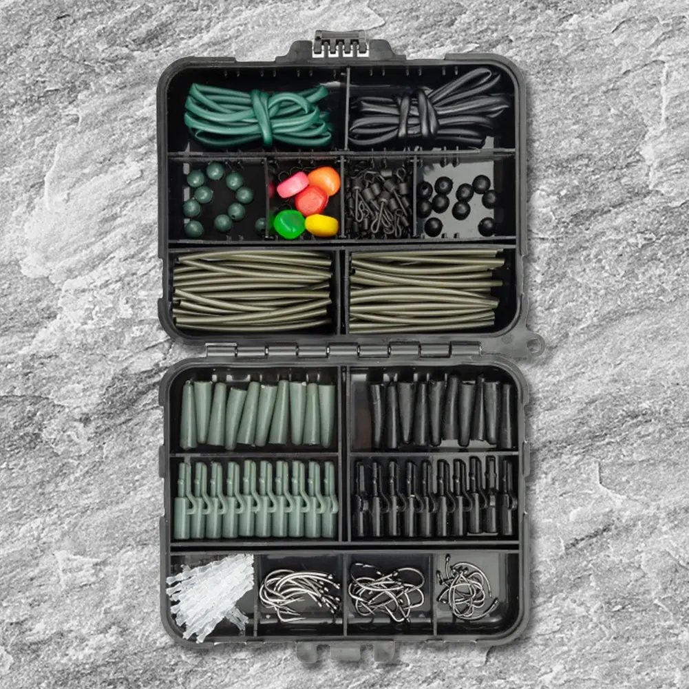 277Pcs Carp Fishing Accessories with Storage Box Carp Fishing Rigs Assortment Wear Resist Swivels Bait Hooks Set for Bass Trout
