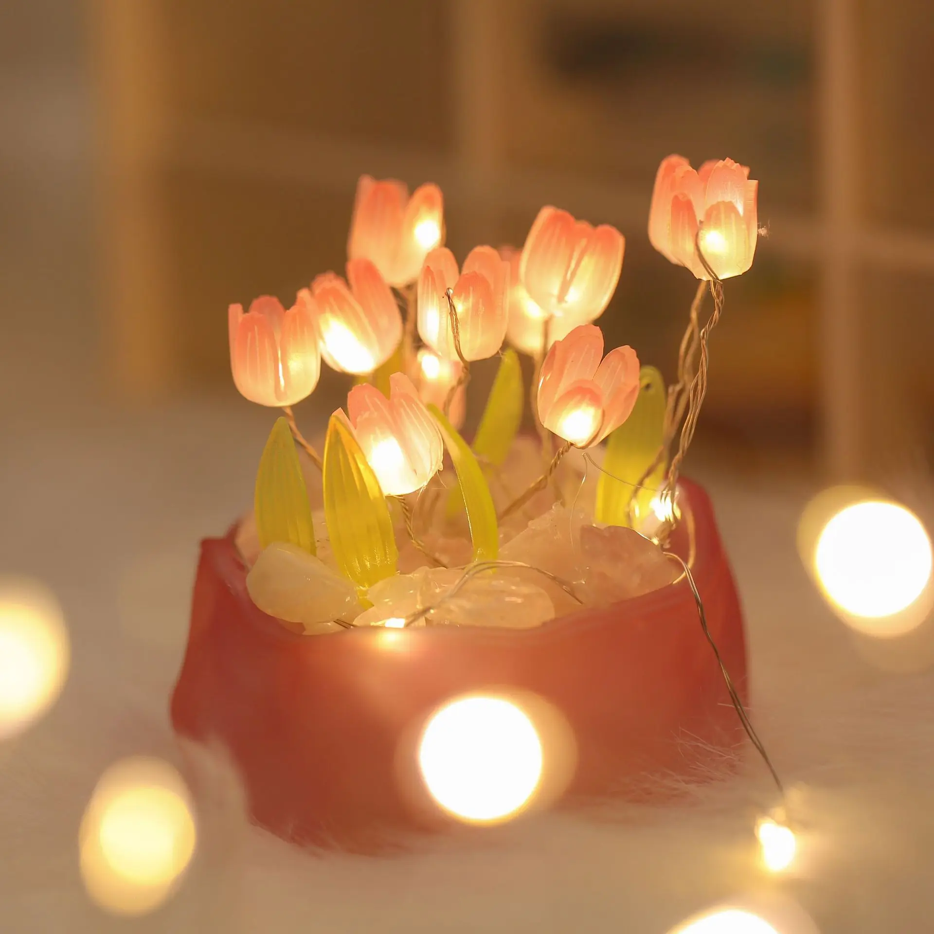 10/20Pcs Tulip Night Light Battery Operated Tulip Flower Table Lamp DIY Simulation Tulip LED Nightlight Handmade Bedside Light