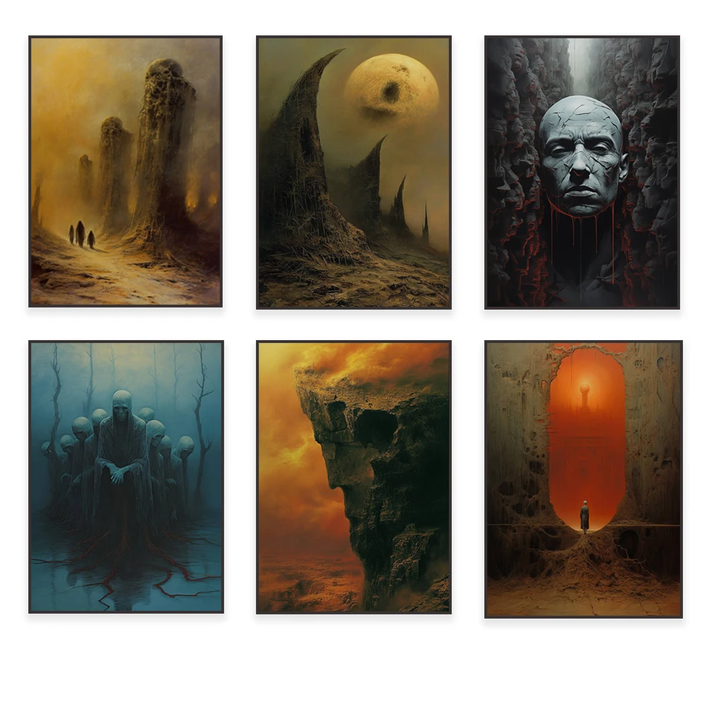 مطبوعات فنية جدارية لديكور المنزل ، فن بولندي ، سريالي ، قوطي ، مظلم ، ديكور منزلي ، مخدر ، بيكسينسكي ، بيكسينسكي