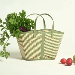 Bamboo Handbag Portable Shopping Storage Bag Environmental Friendly Picnic Grocery Foldable Basket Large Size Summer Woven Bags