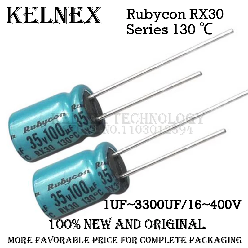 10pcs/Lot Rubycon RX30 Series 130 ℃ DEC Degree Electrolytic Capacitor 16V 25V 35V 50V 63V 100V 400V 10UF 47UF 220UF 330UF 470UF