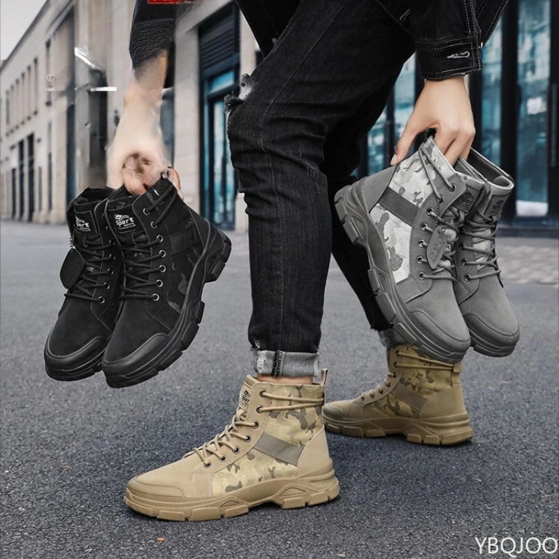 

New Spring Autumn Fashion Versatile High Top Shoes Casual Comfortable Men's Thick soled Shoes Simple Lace up Men's Shoes