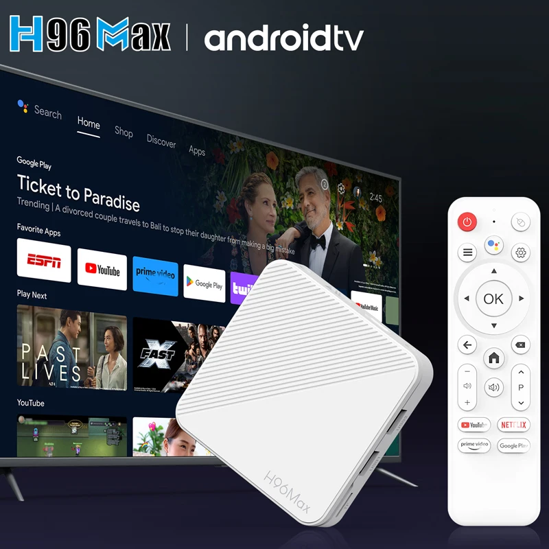 Smart TV Box H96 MAX Android 14 Wifi6 BT Controle Remoto 4K Quad Core Assistente de Voz Media Player Set Top Box