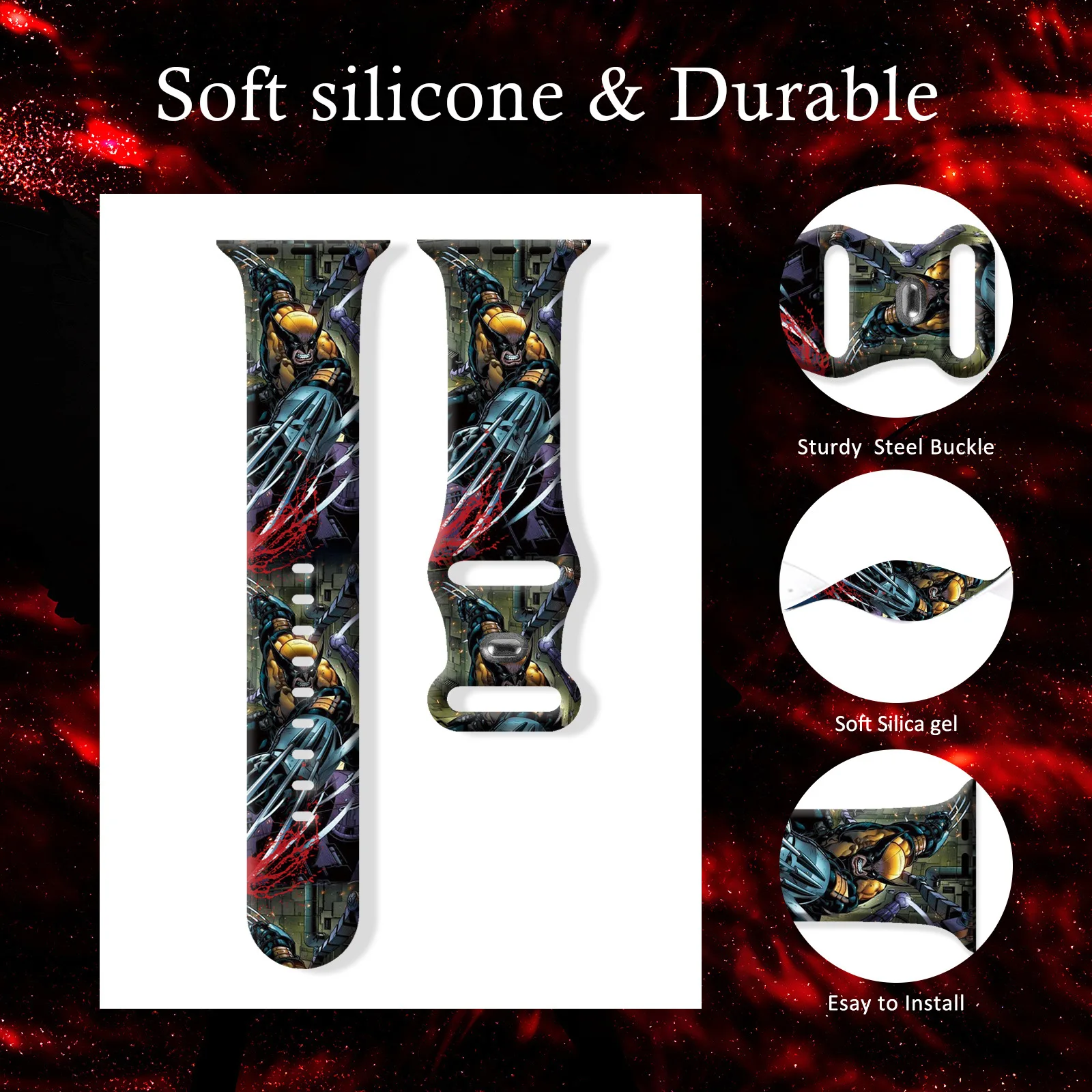 Deadpool & Wolverine Anime Silicone Watch Strap Apple Watch Band 49mm 44mm 40mm 38mm Iwatch Series 3 4 5 6 7 8 9 SE Bracelet