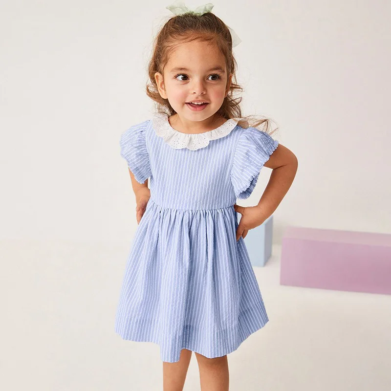 2024 Summer Baby Girls Dresses Fashion Short Sleeves Dresses Striped Children Clothing Vestidos Cotton Casual Baby Girl Clothes