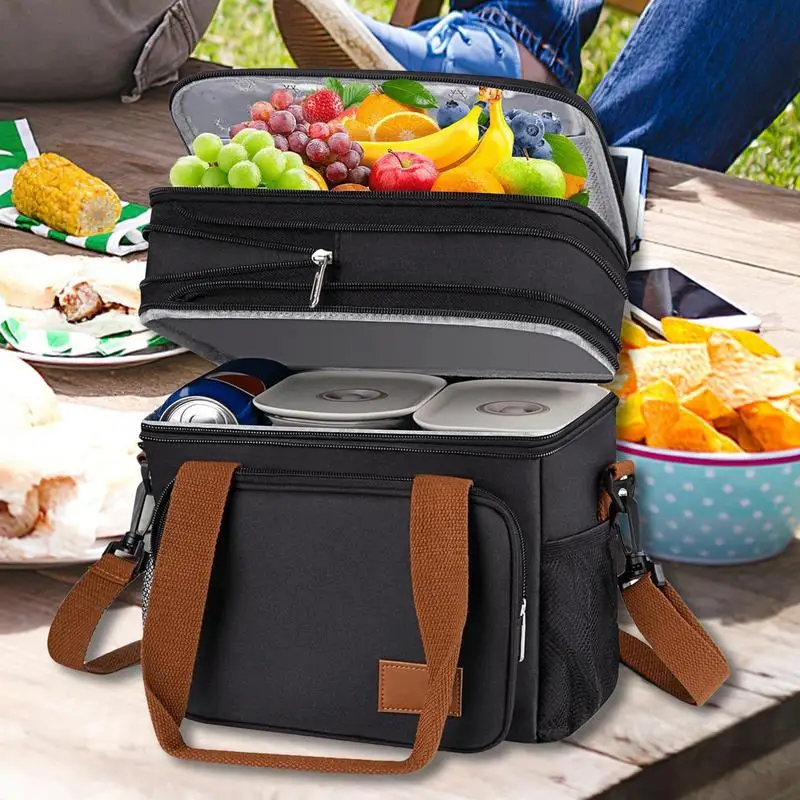 

Large Capacity Double Layer Insulation Lunch Bag Thermal Insulation Picnic Food Beverage Bag Multifunction Tote Cooler Lunch Bag