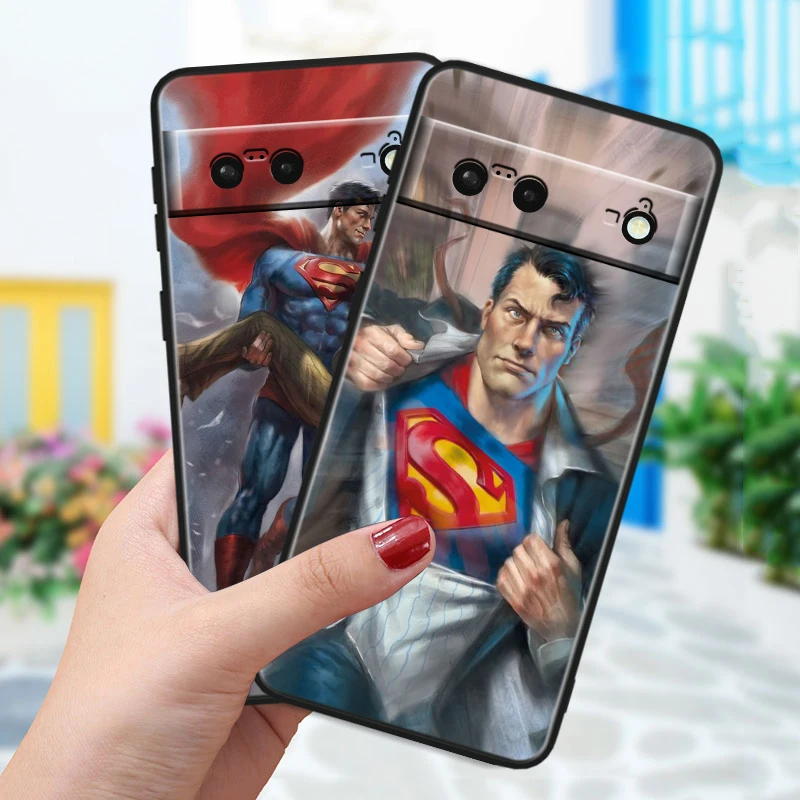 Batman Superman Cute For Google Pixel 8 7A 6A 5A 5 4 4A XL Pro 5G Black Soft Shockproof Phone Case