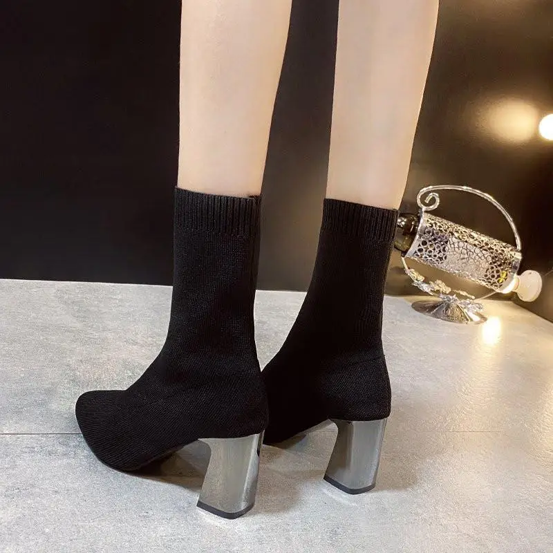 White Ankle Boots Women Shoes Autumn Boots-Women Luxury Designer Low Stockings Pointy High Heel 2024 Ladies Fashion Pointed Toe