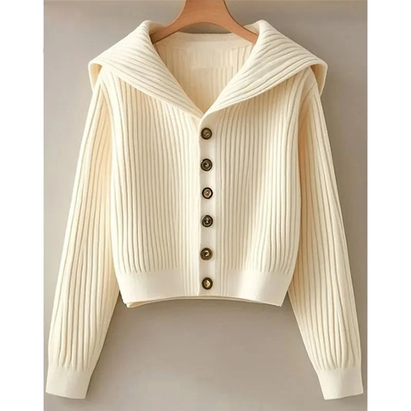 

Spring Autumn Women Leisure Solid Color Knitted Retro Lady Fashion Long Sleeves Sweater Cardigan Lazy Wind Female Knitting Top