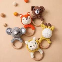 Wooden Rattle Baby Teether for Kids Teething Rings Animal Crochet Rattle Elephant Wooden Babies Gym Montessori Children's Toys