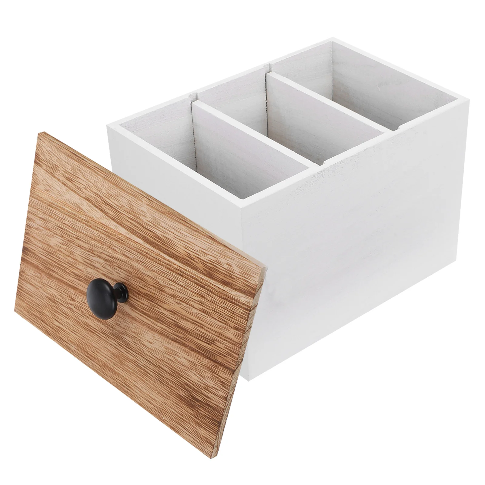 

Cotton Pads Organizer Wooden 3-Compartment Lidded Storage Box Cotton Balls Holder Vanity Desktop Organizer Compartment Container