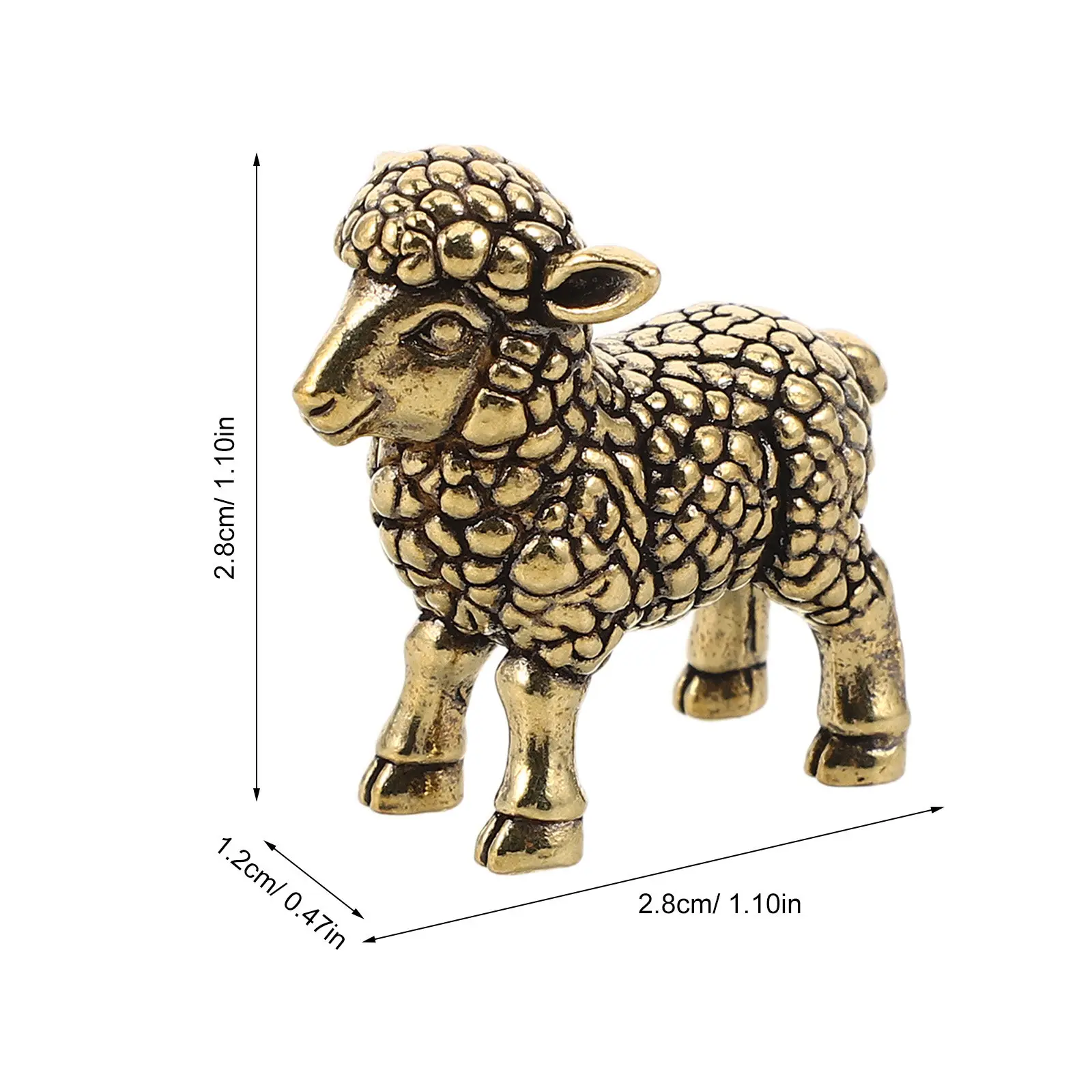 Solid Brass Vintage Sheep Tea Pet Small Metal Zodiac Ornament Flat Bottom for Tea Table Desktop Home Office Decor