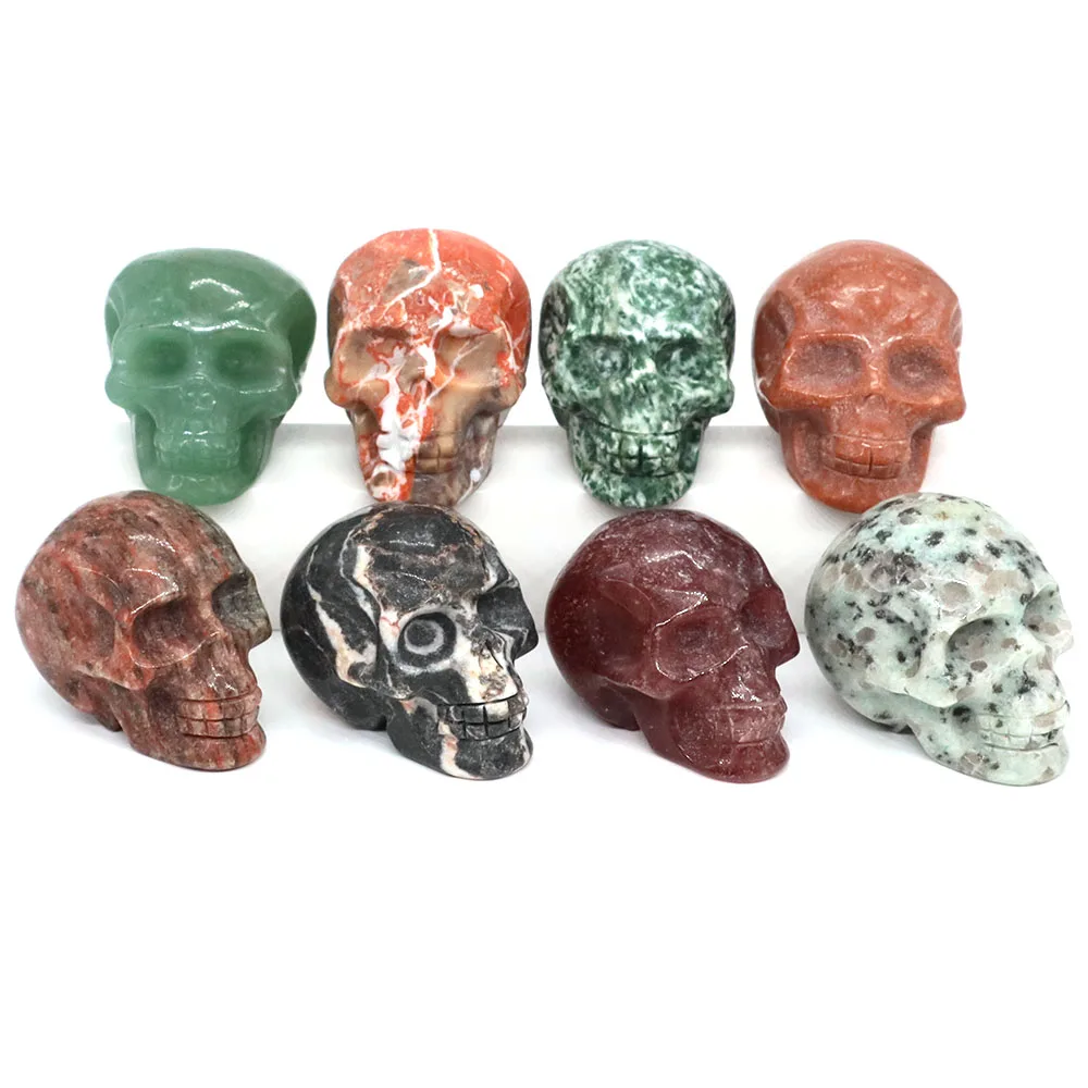 Natural Crystal Skull Statues Mineral Gems Ghost Head Hand Carved Reiki Healing Stones Desktop Home Decor Crafts Halloween Gifts