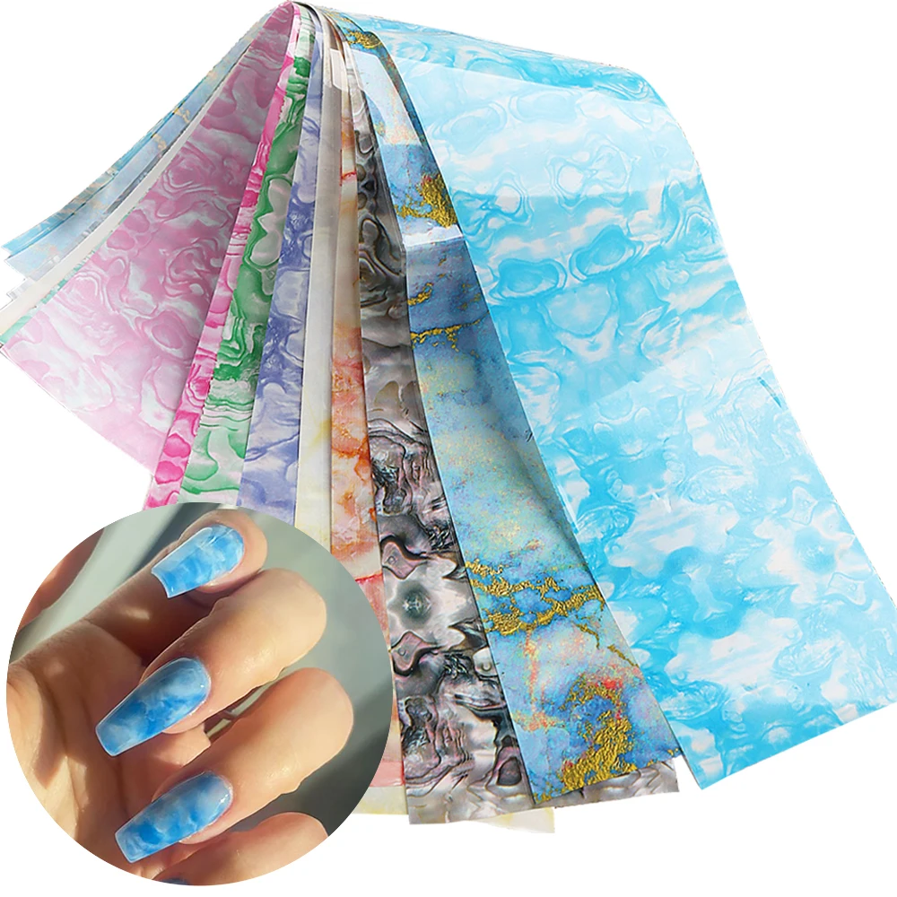 10pcs 잉크 피는 전송 손톱 아트 호일 스티커 세트 대리석 라인 슬라이더 젤 폴란드어 데칼 매니큐어 장식 랩 NLDLS-D1