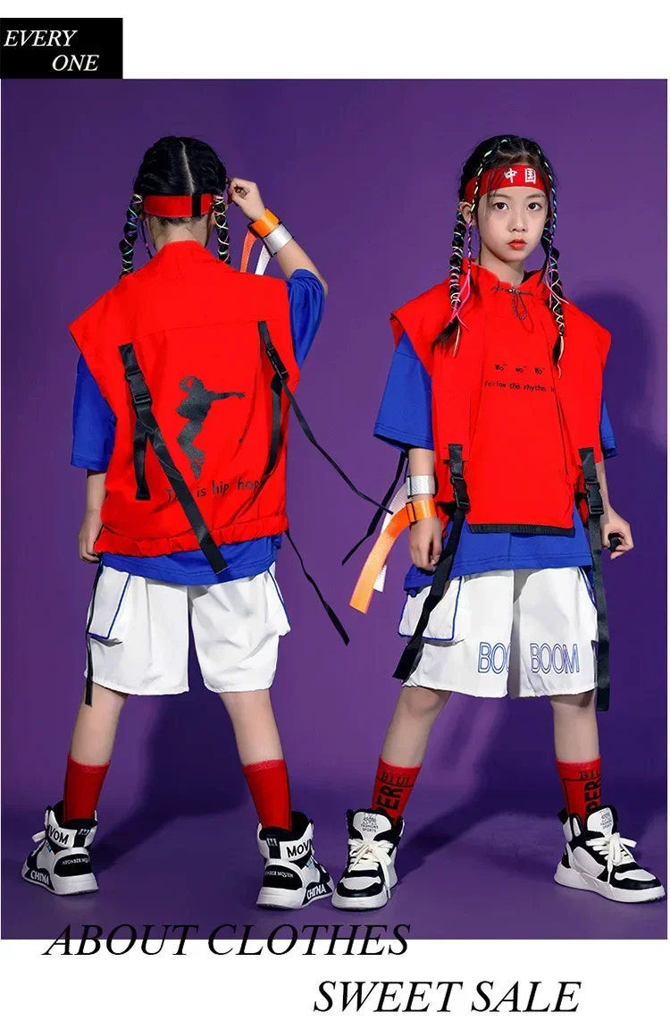 Kinder Hip-Hop-Weste-Set, trendiges Street-Dance-Outfit für Jungen und Mädchen, Jazz-Tanz-Trainings- und Auftrittskleidung – Detail 10