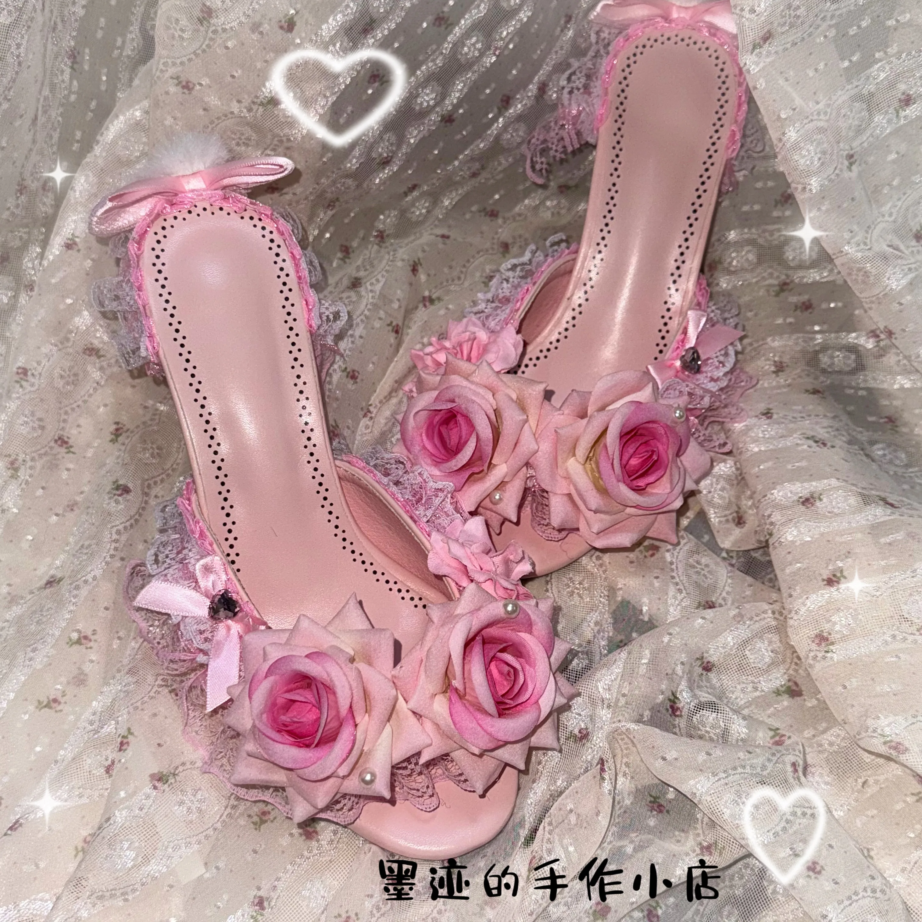 Women's Slippers Rose Pink Mars Ji Princess Rose High Heels Slippers Handmade Original Ji Gal Japanese Style Lo Shoes