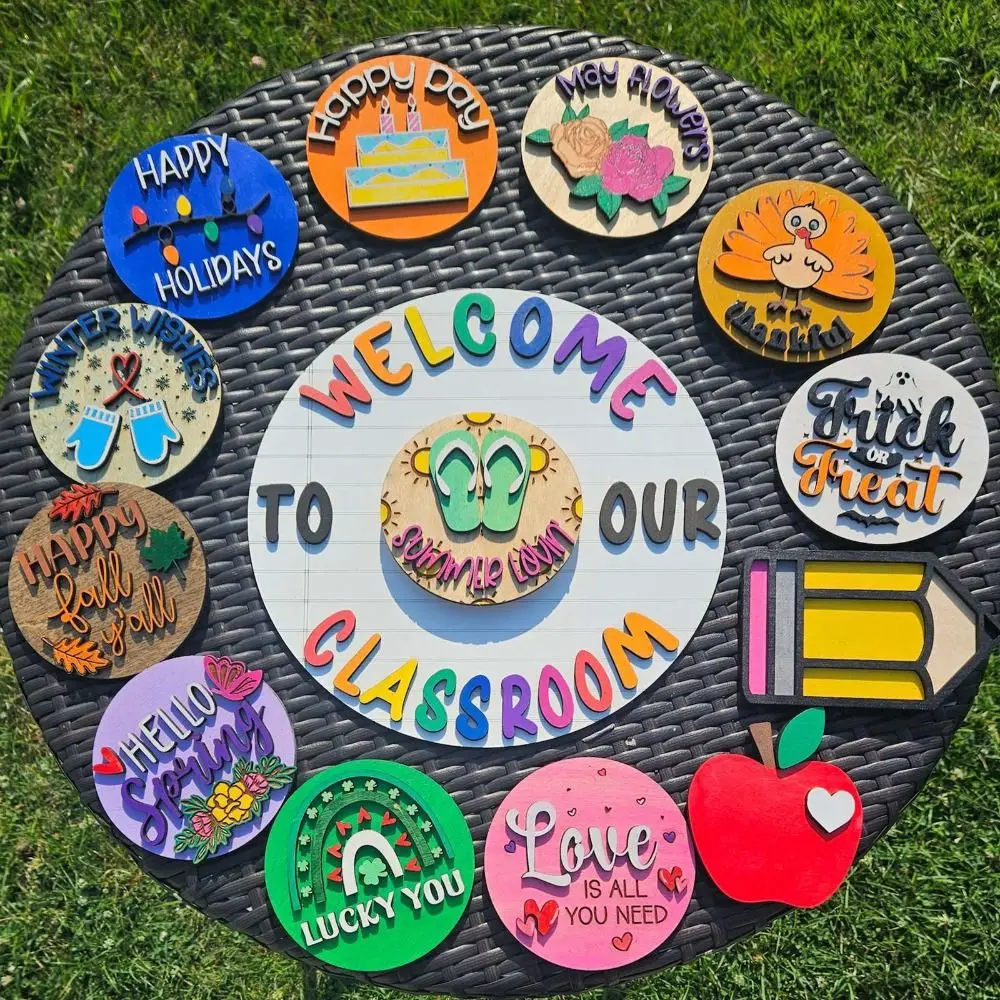 Interchangeable Welcome To Our Classroom Sign Wooden Handmade Welcome To Our Home Sign Elegant Cartoon Welcome Door Signs