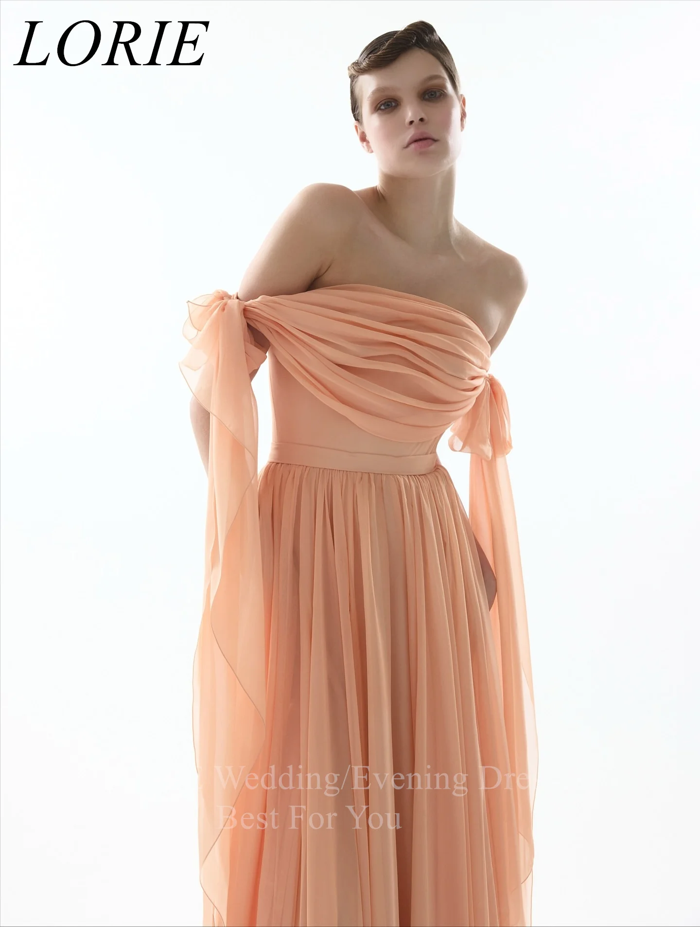 

LORIE Simple A-Line Evening Dresses Ribbons Tulle Pleat Party Dress Charming Chiffon Floor-Length Prom Gowns Customized