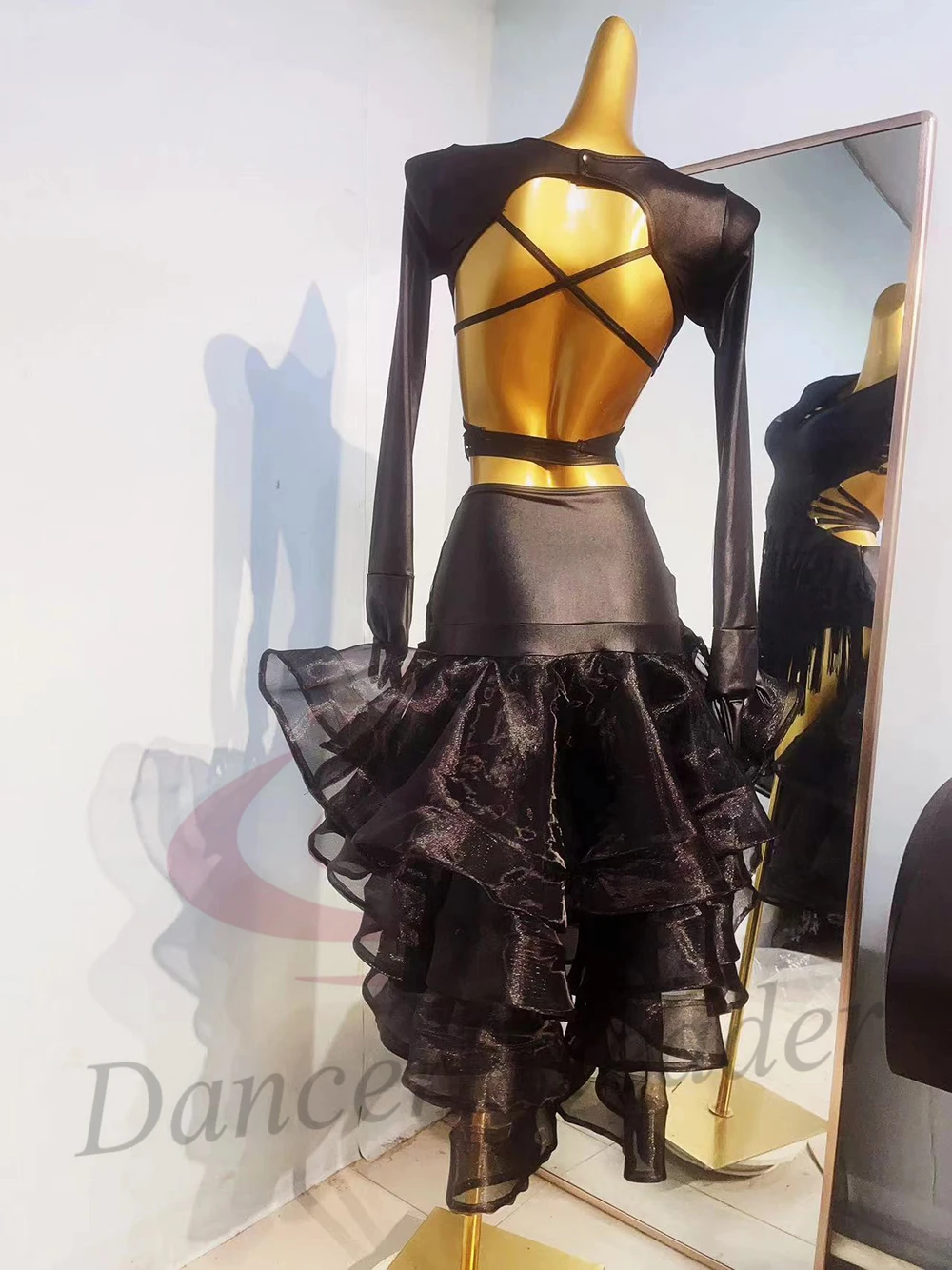 Costume da ballo latino AB Stone Donna Adulto Bambini Gonna con frange in rete personalizzata di fascia alta Abito da spettacolo per samba da piscina nero