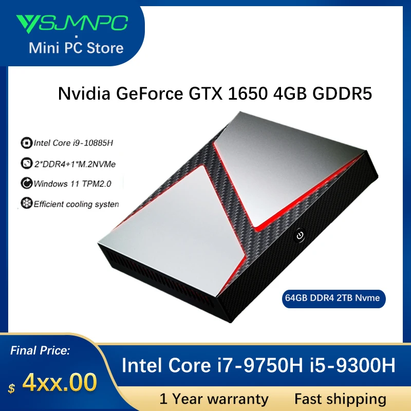 TOP Gaming Mini PC 10th Intel Core i7-9750H i5-9300H GTX1650 4G Mini Gaming Computer Win11 2*DDR4 M.2 NVME 3*4K HDMI DP Type-C