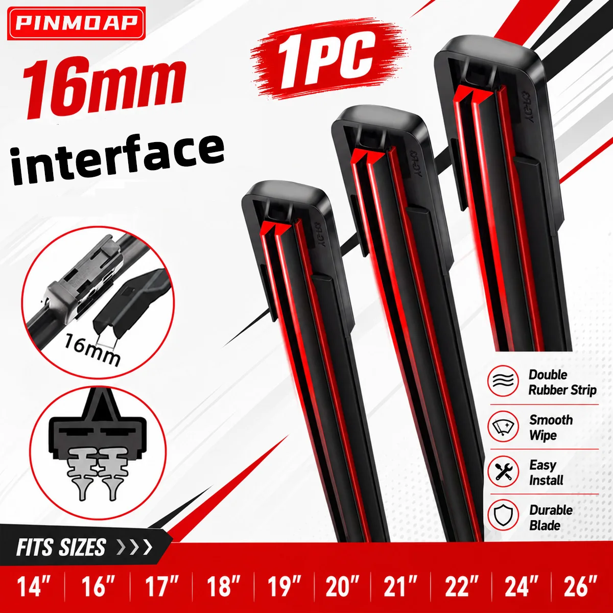 PINMOAP Front Windshield Dual Rubber Strip Wiper Blades Are Suitable For 16mm Interface Silent All-Weather Cleaning Wipers