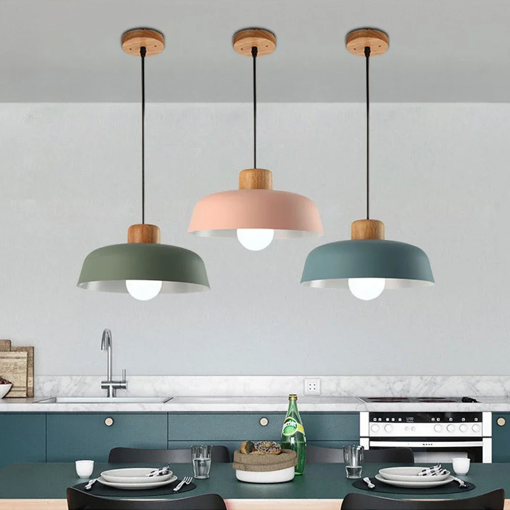 TechHPNordic Wood Aluminum Pendant Lights Modern Hanging Lamps Kitchen Living Room Chandelier
