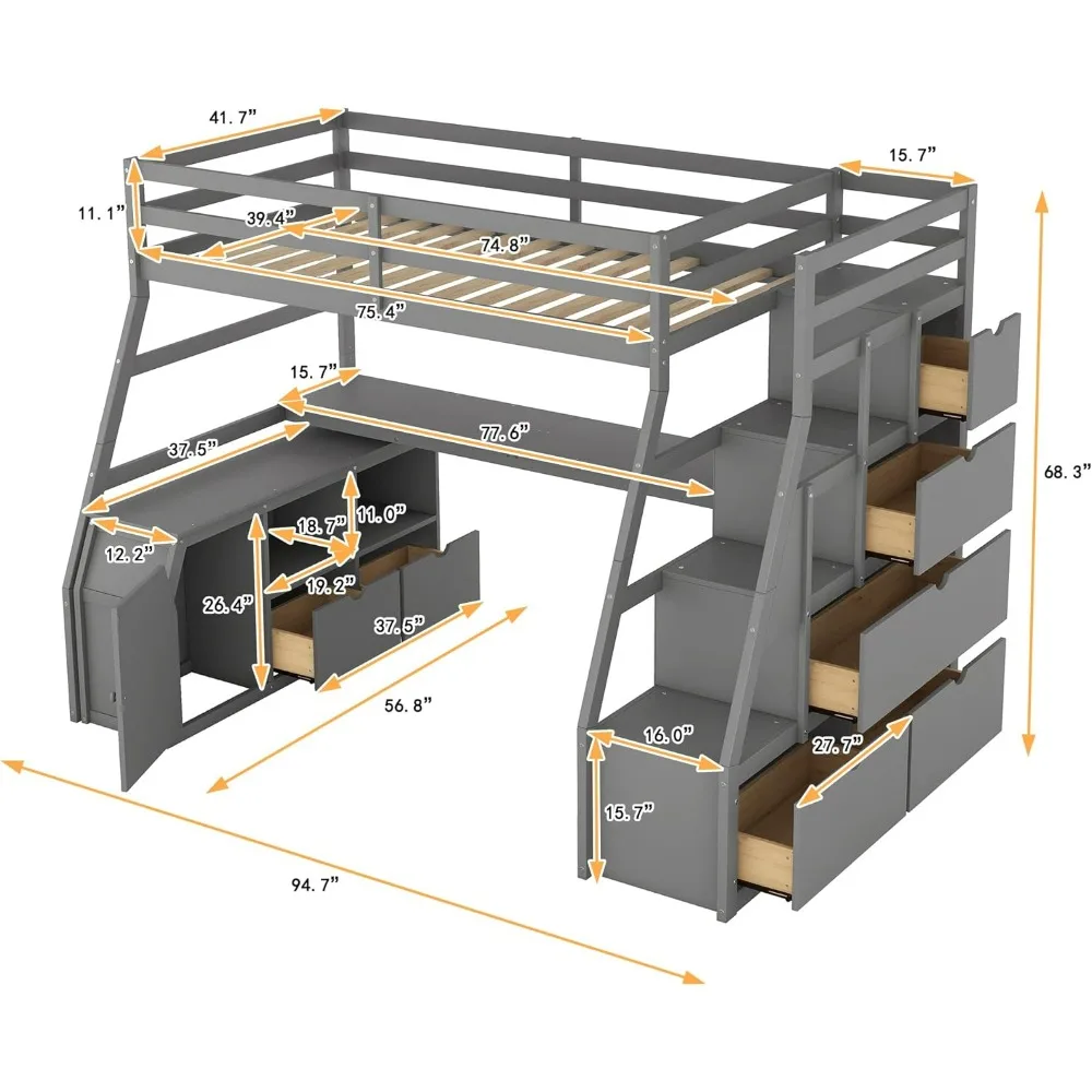 سرير علوي مزدوج مع سلالم ومكتب، سرير علوي مع أدراج تخزين وخزانة، سرير مرتفع مع خطوات تخزين، أسرة أطفال