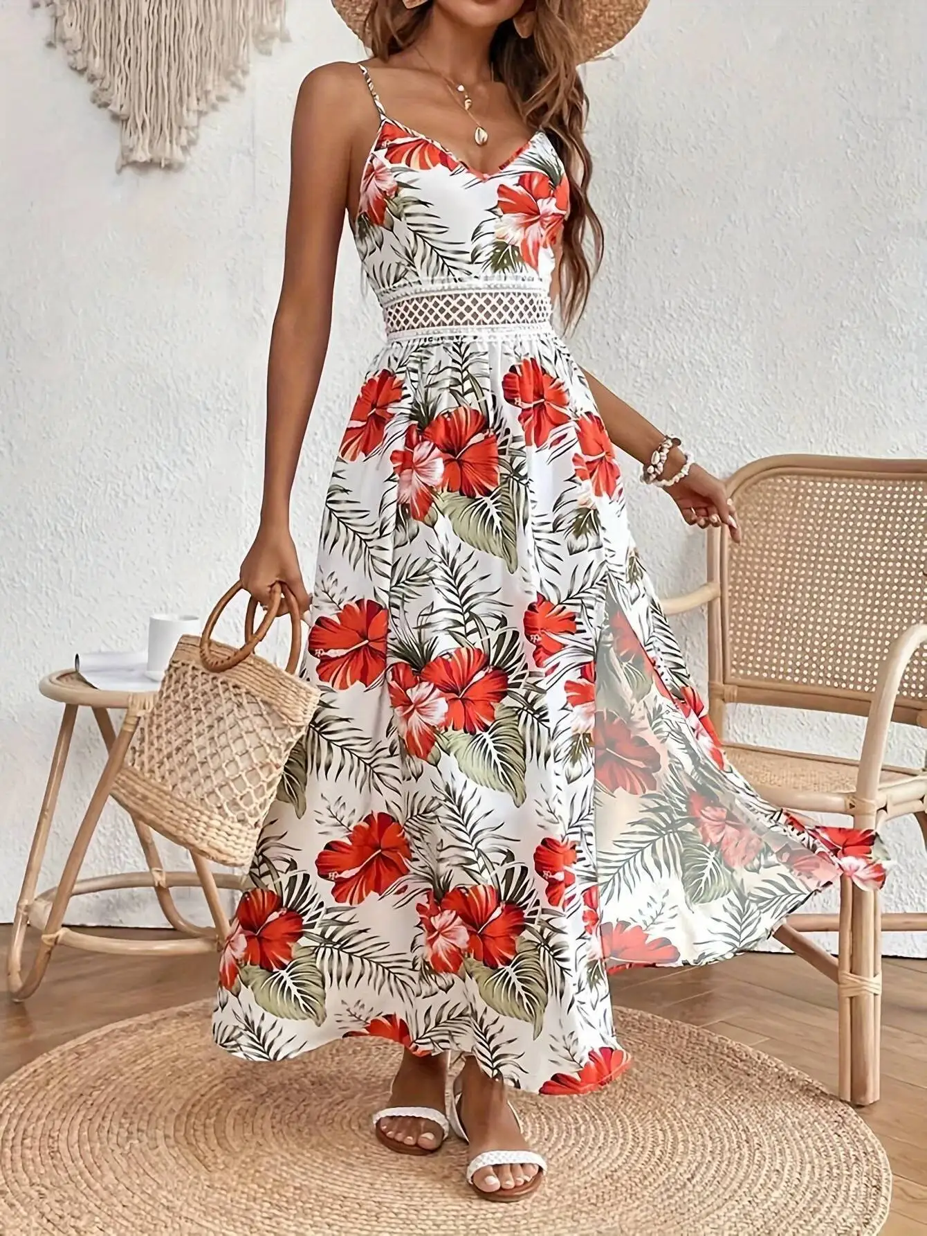 

Floral Bohemian Women Dress Summer 2025 Vacation Beach Sundress Fashion Korean Female Clothing Slim Elegant Sexy Long Skirt M XL