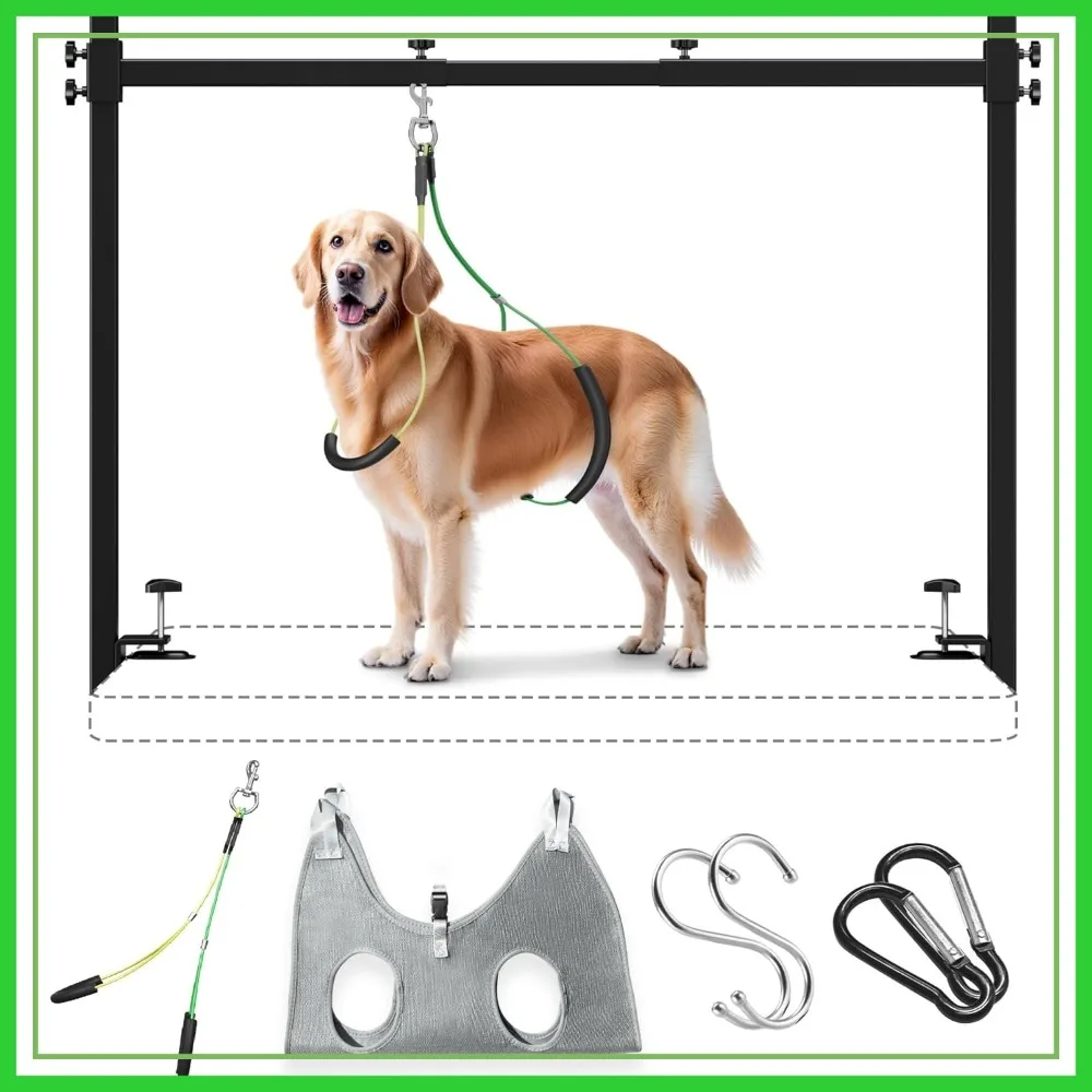 

Dog Grooming Arm for Table, Adjustable 42" Height & 31"-43" Width, H-Shape Stable Stand, Clamp Fits 2.76", with Hammock & 2 Nooses for Home Grooming & Nail Trimming