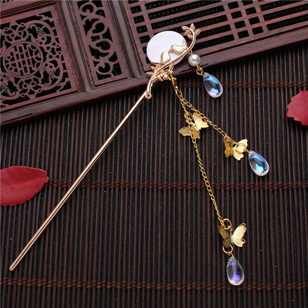 Bridal Headdress Classic Chinese Butterfly Tassel Tassel Hairpin Pearl Hair Sticks Hair Accessories Plate Hair Fork
