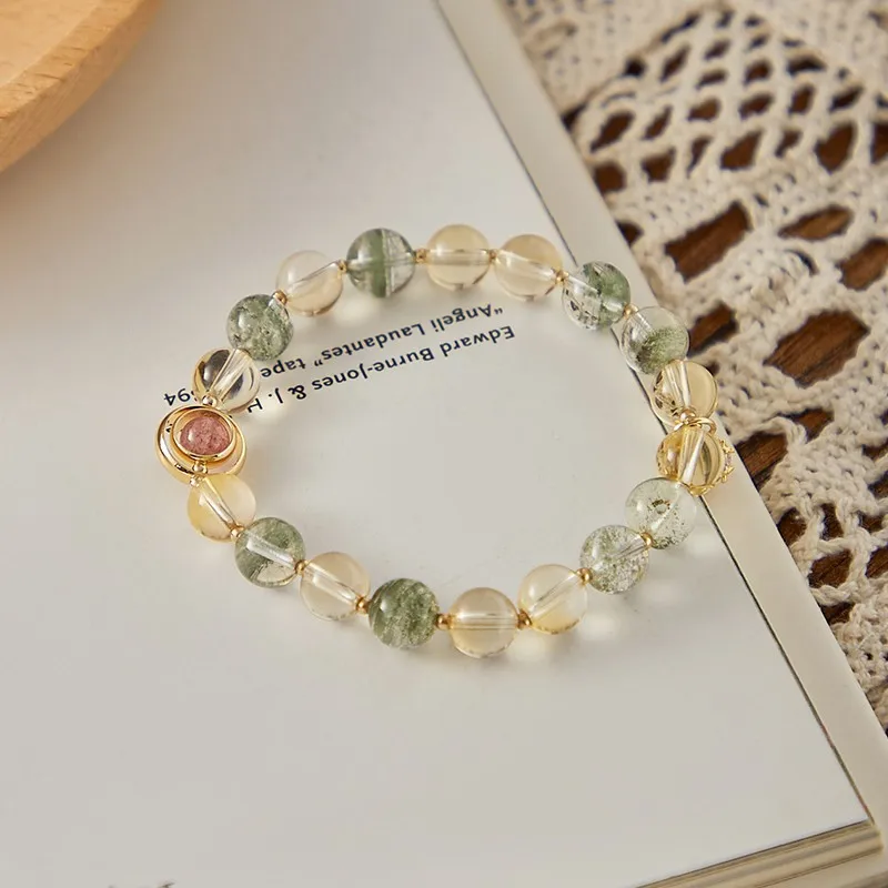 

Natural Crystal Green Phantom Bracelet for Women Full Sky Star Yellow Crystal Beaded Bracelet Trendy Niche Accessories Wholesale