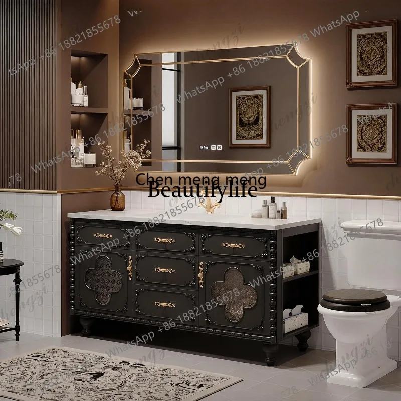 EE182 FrenchOak Bathroom Cabinet Ceramic Integrated Basin Floor-to-ceiling Toilet Wash Table Face Wash Table Basin Cabinet Combi