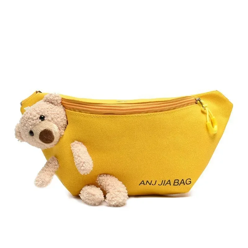 New Women\'s Bag 2023 Student Ins Crossbody Canvas Chest Bag Printed Alphabet Cute Little Bear Waist Pack