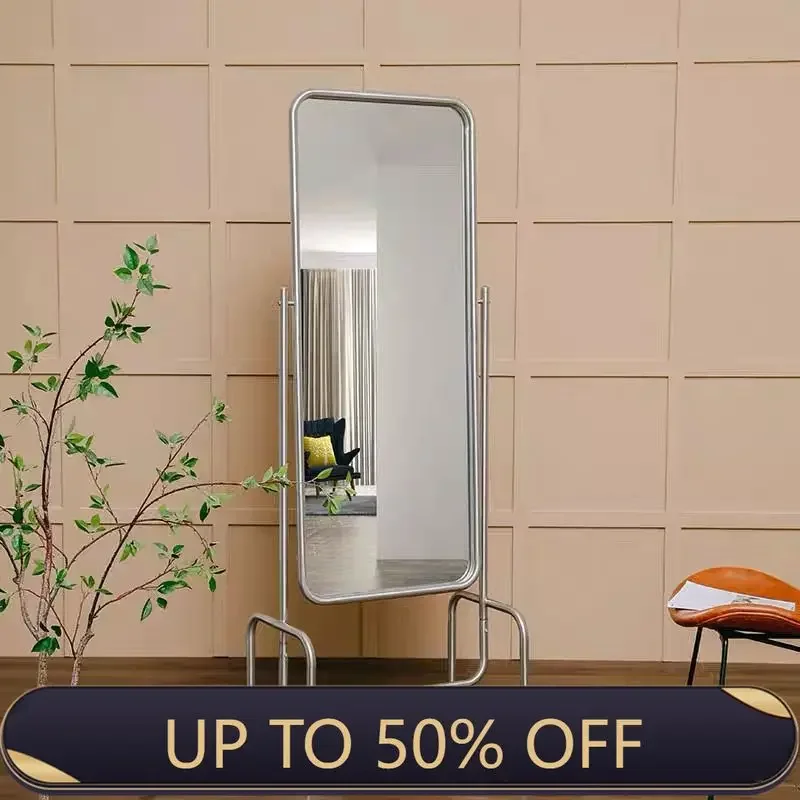Full Length Mirror With Wheels Mobile Standing Dressing Stainless Steel Frame Adjustable Floor Mirror Clothing Store Home Use