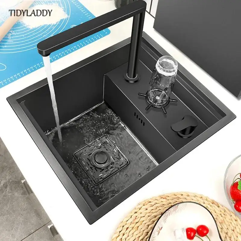 304 Stainless Steel Kitchen Sink Invisible Black Small Single Mini Hidden Kitchen Concealed Kitchen Sink Bar Sink