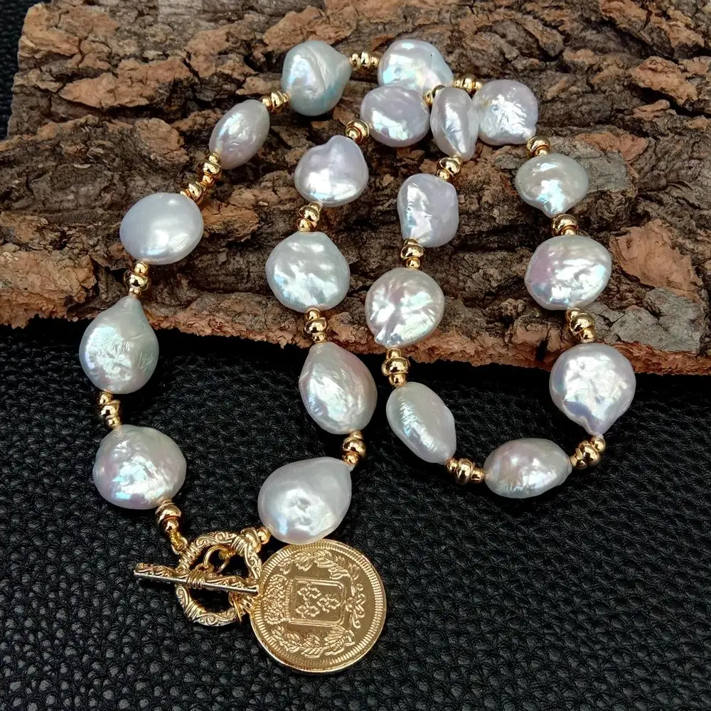 

Y.YING Freshwater White Coin Pearl Necklace Charm Pendant For Women Fashion Jewelry